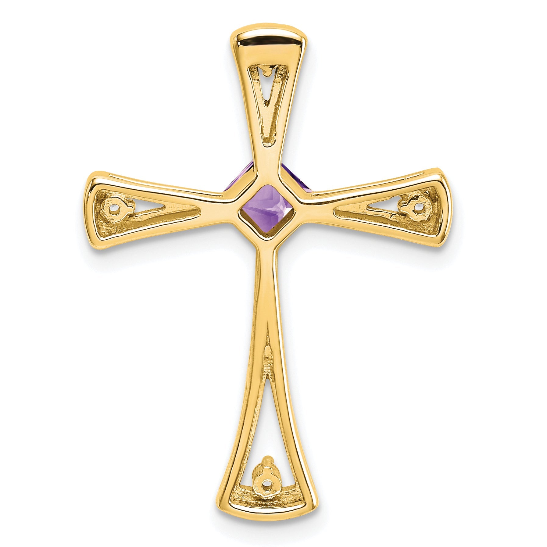 10K Yellow Gold Amethyst And Diamond Cross Pendant