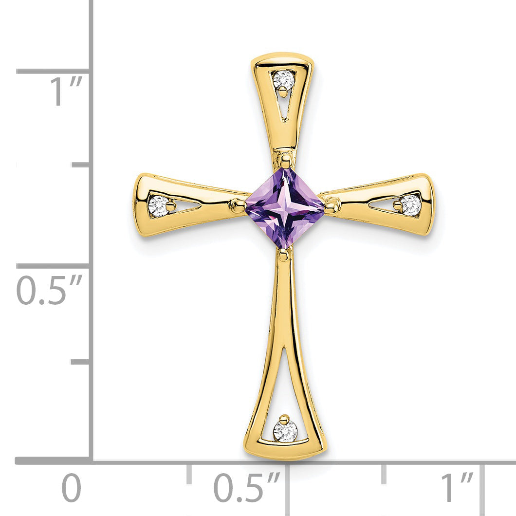 10K Yellow Gold Amethyst And Diamond Cross Pendant