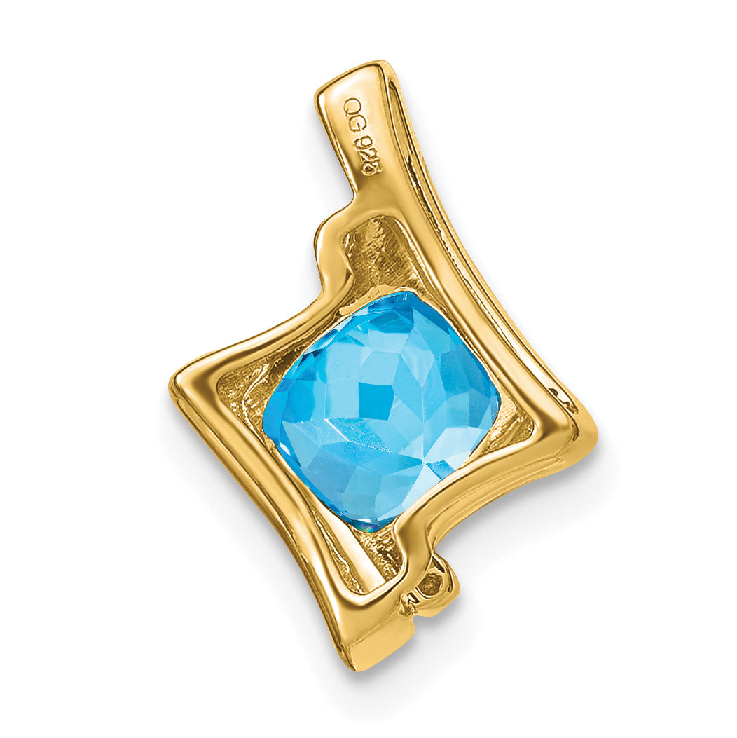 10K Yellow Gold Blue Topaz And Diamond Pendant