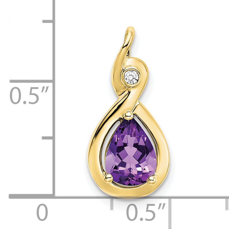 10K Yellow Gold Pear Amethyst And Diamond Pendant
