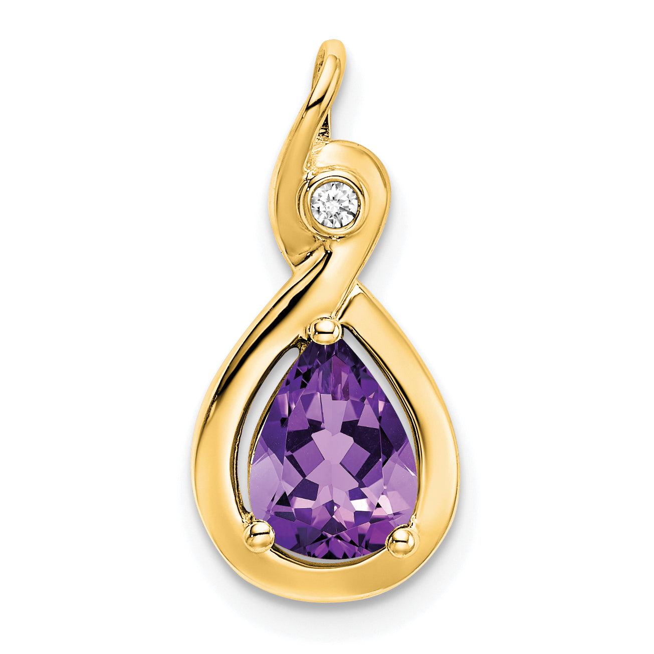 10K Yellow Gold Pear Amethyst And Diamond Pendant