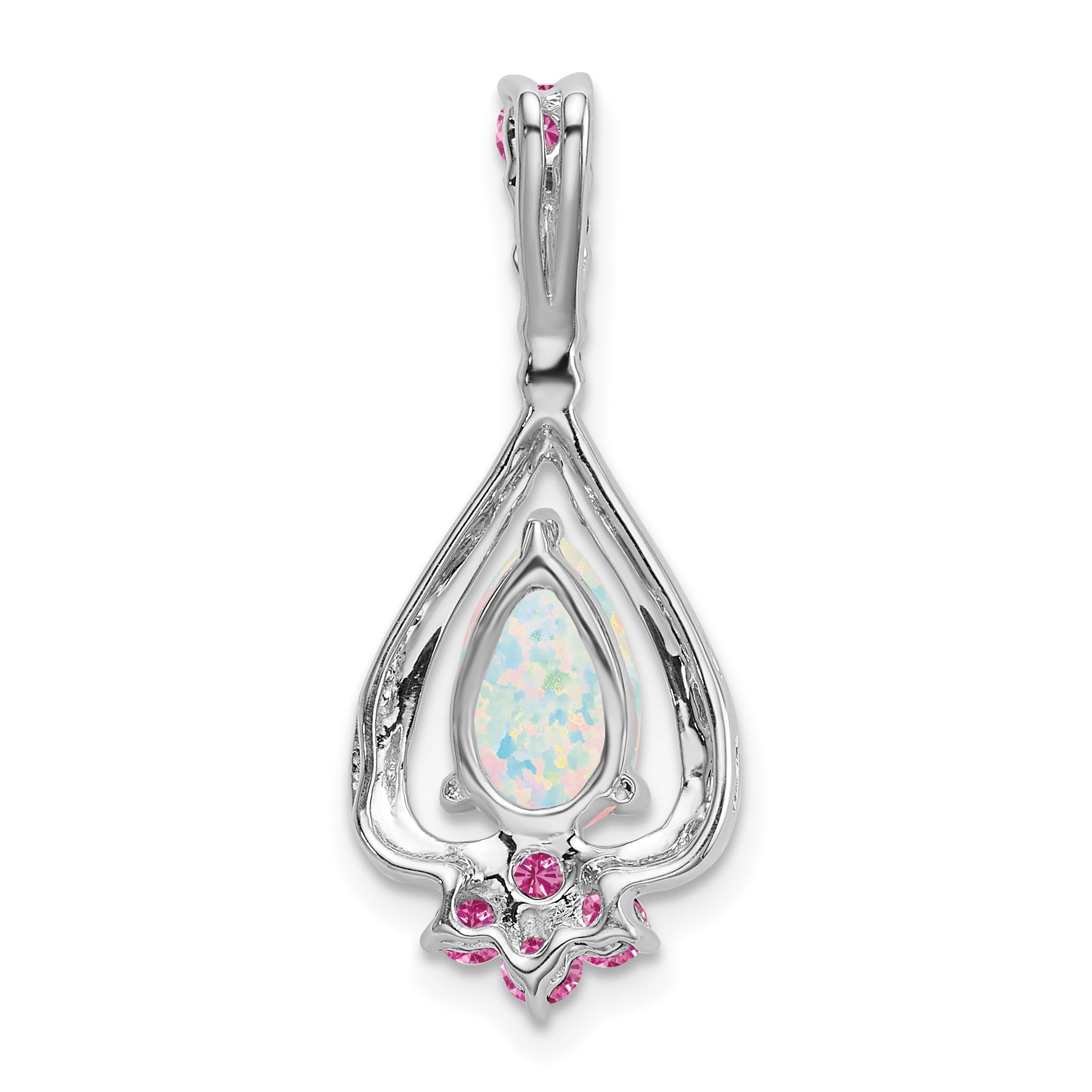 14k White Gold 14k White Gold Pear Created Opal/Created Pink Sapphire Pendant
