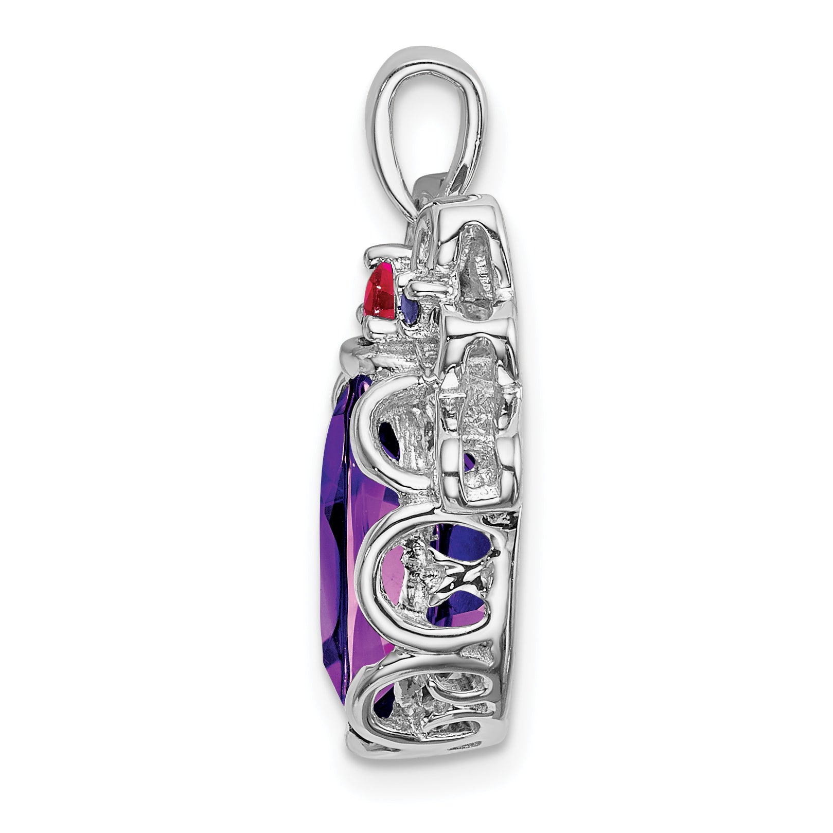 Sterling Silver Amethyst Ruby And Sapphire Pendant