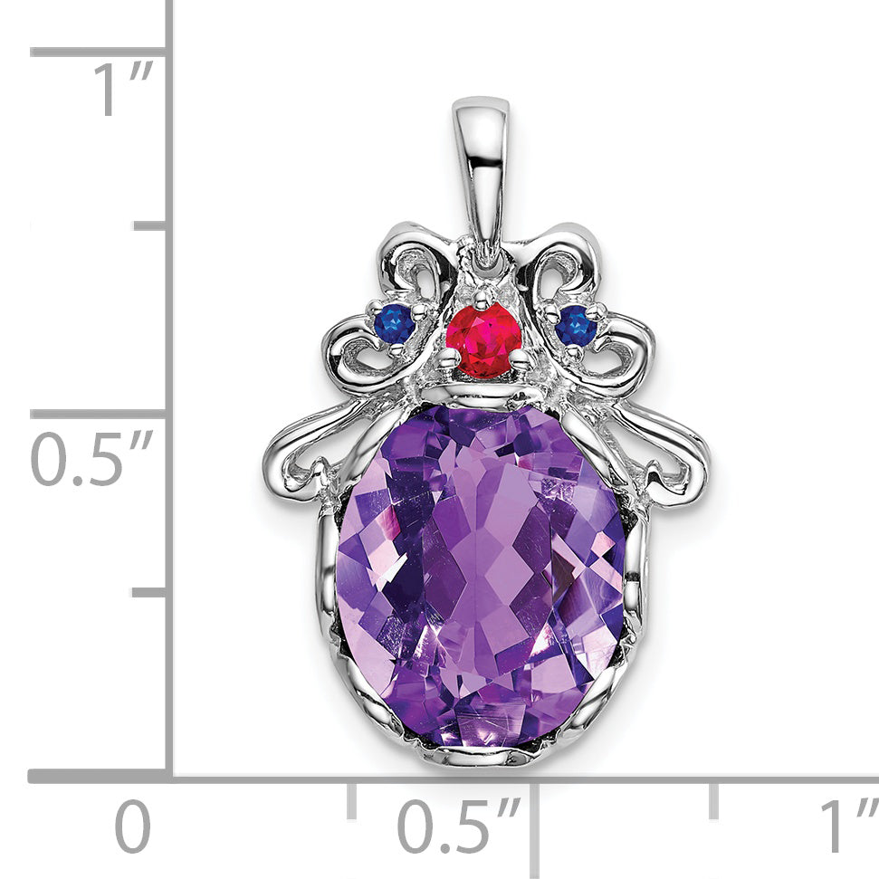 Sterling Silver Amethyst Ruby And Sapphire Pendant