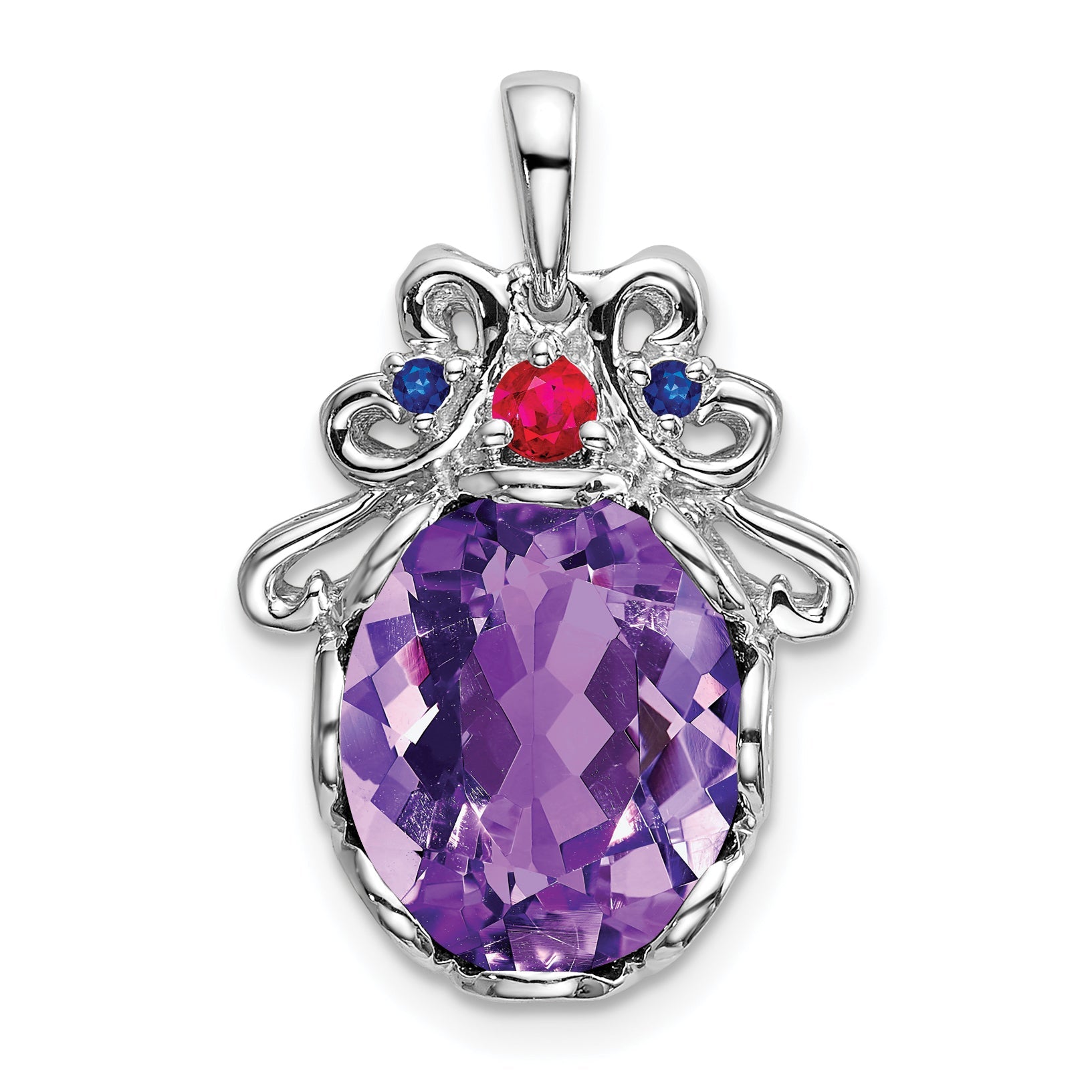Sterling Silver Amethyst Ruby And Sapphire Pendant