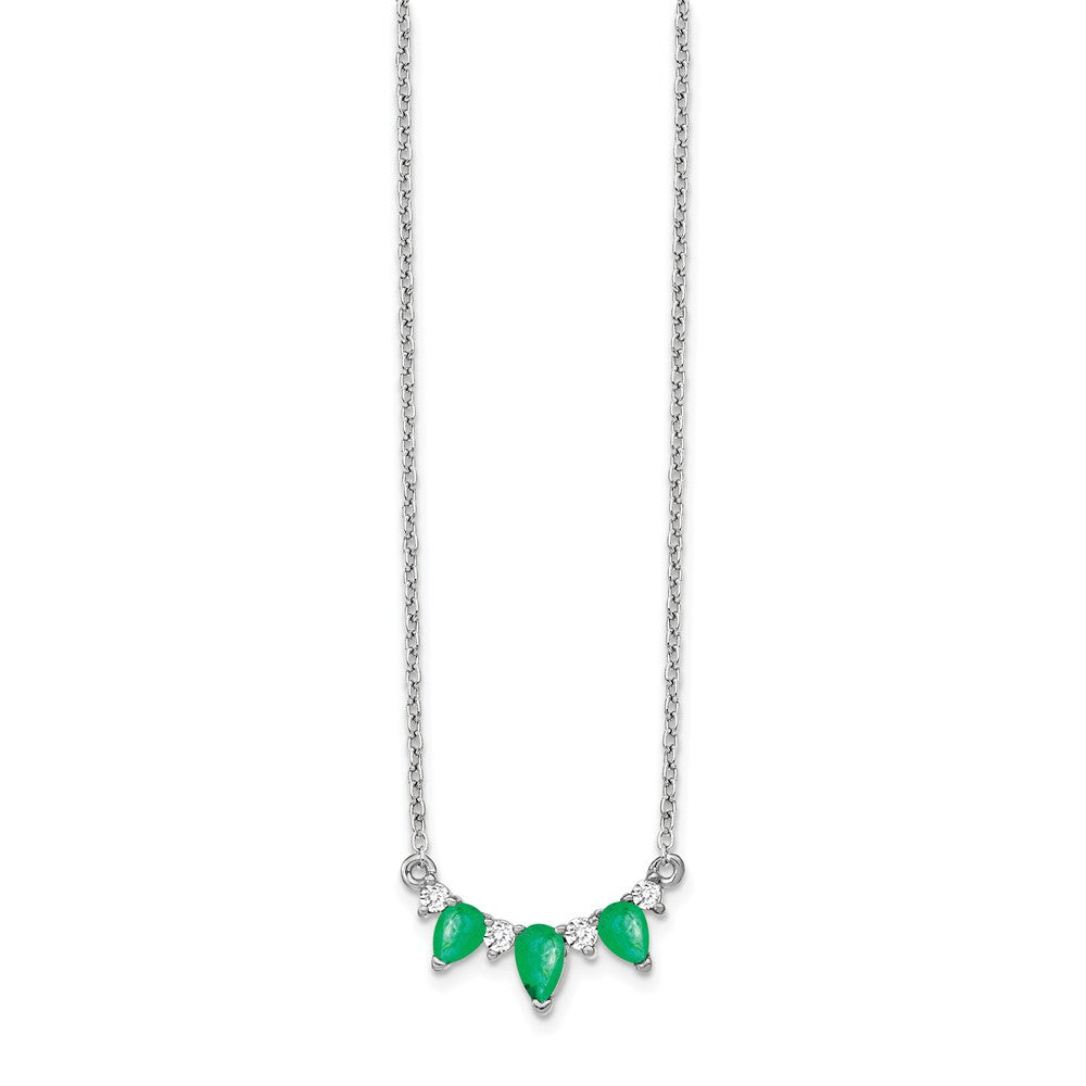 14k White Gold 1/8 Ct. Lab Grown Diamond VS/SI+ G+ and Created Emerald 18 inch Necklace