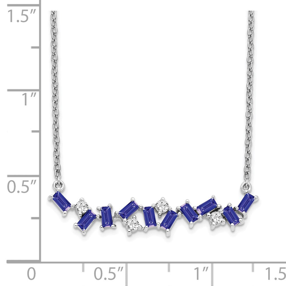 14K White Gold Tanzanite And Diamond 18 In. Bar Necklace