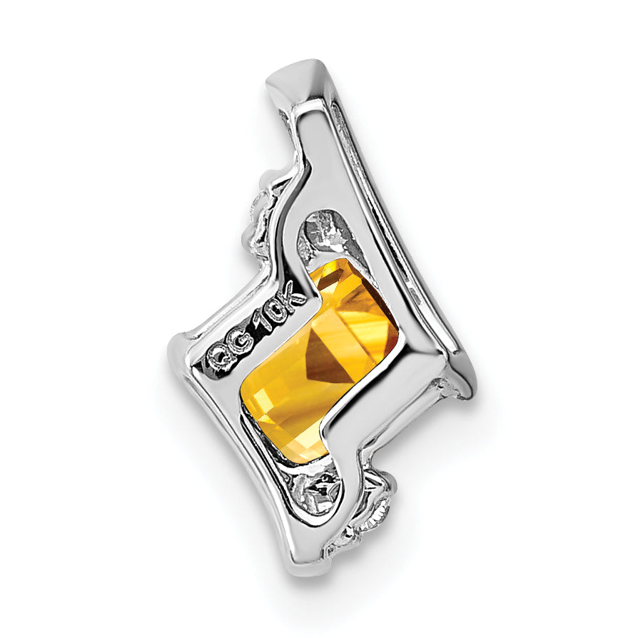 10K White Gold Cushion Citrine And Diamond Chain Slide