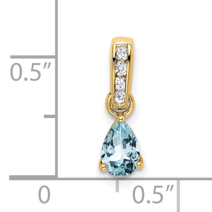10K Yellow Gold Pear Aquamarine And Diamond Pendant