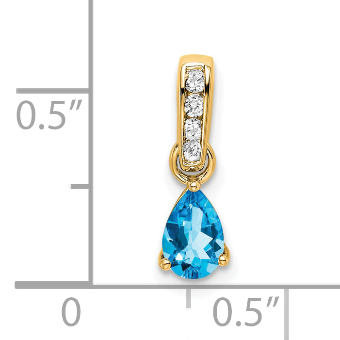 10K Yellow Gold Pear Blue Topaz And Diamond Pendant