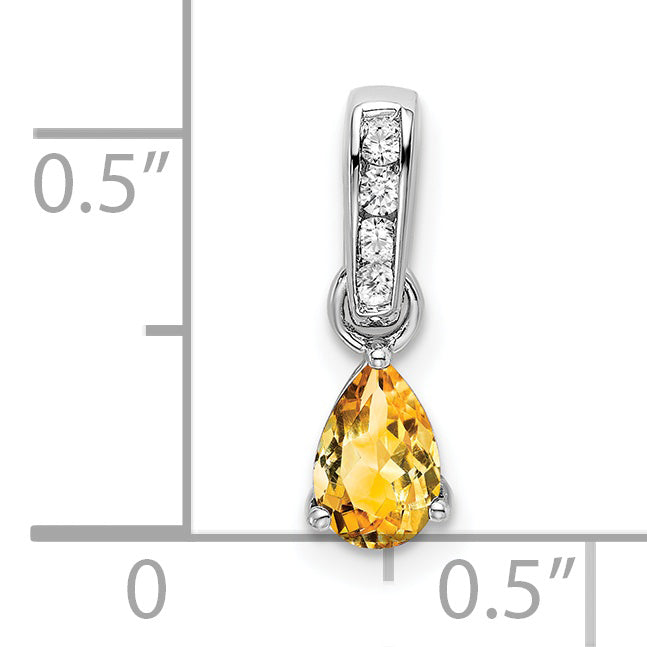 10K White Gold Pear Citrine And Diamond Pendant
