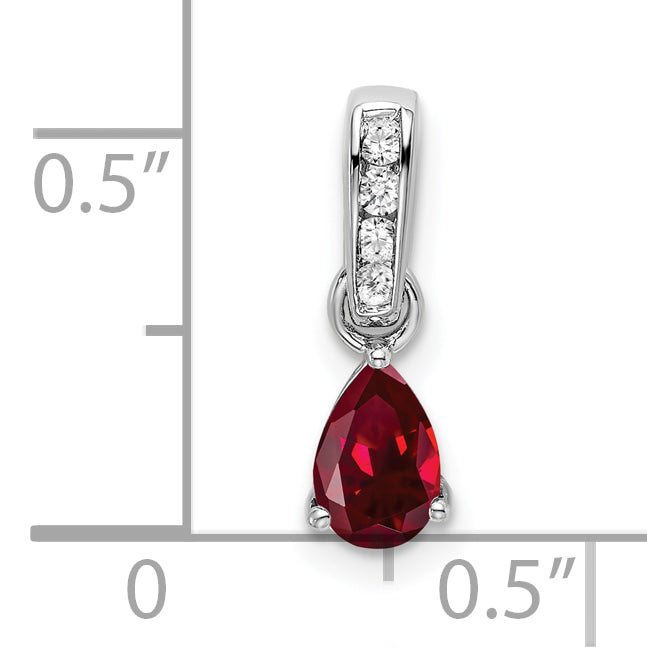 14k White Gold 1/20 Ct. Lab Grown Diamond VS/SI+ G+ and Lab Created Ruby Pendant