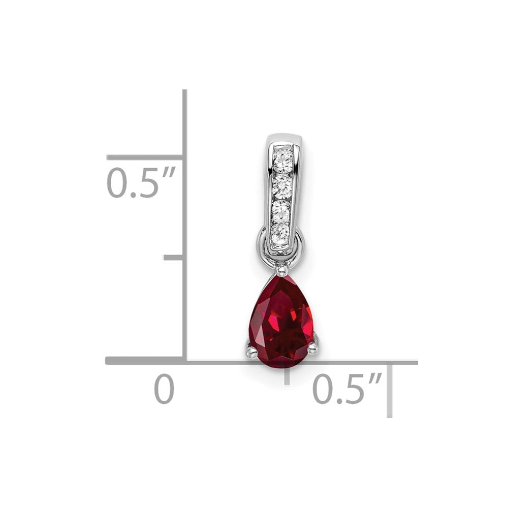 14k White Gold 1/20 Ct. Lab Grown Diamond VS/SI+ G+ and Lab Created Ruby Pendant
