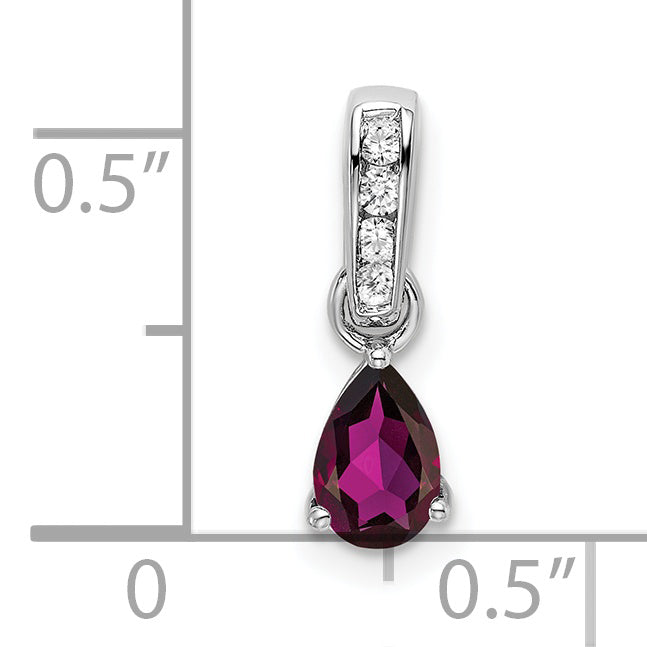 10K White Gold Pear Rhodolite Garnet And Diamond Pendant