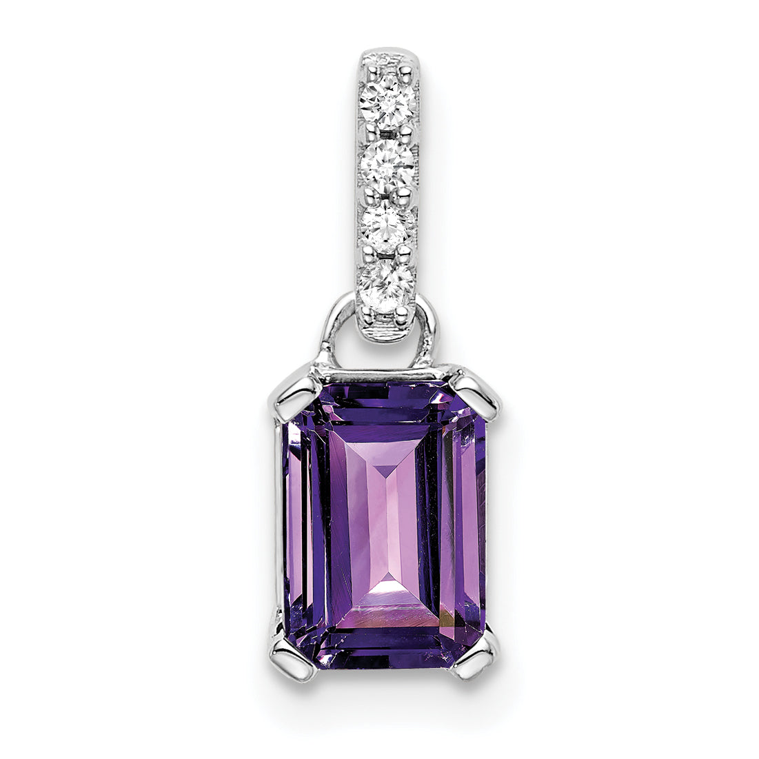 10K White Gold Amethyst And Diamond Pendant