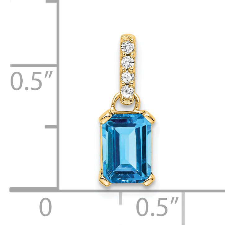 10K Yellow Gold Blue Topaz And Diamond Pendant