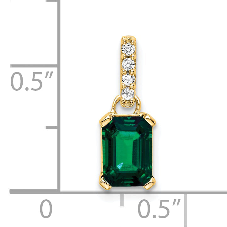 10K Yellow Gold Created Emerald And Diamond Pendant