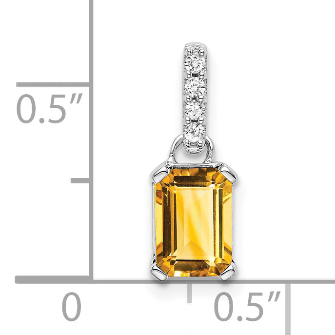 10K White Gold Citrine And Diamond Pendant
