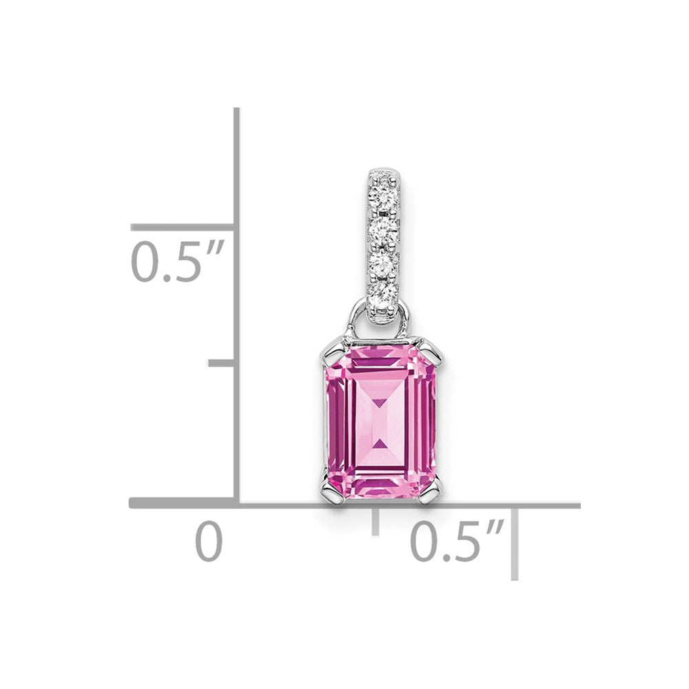 14k White Gold 1/20 Ct. Lab Grown Diamond VS/SI+ G+ and Lab Created Pink Sapphire Pendant