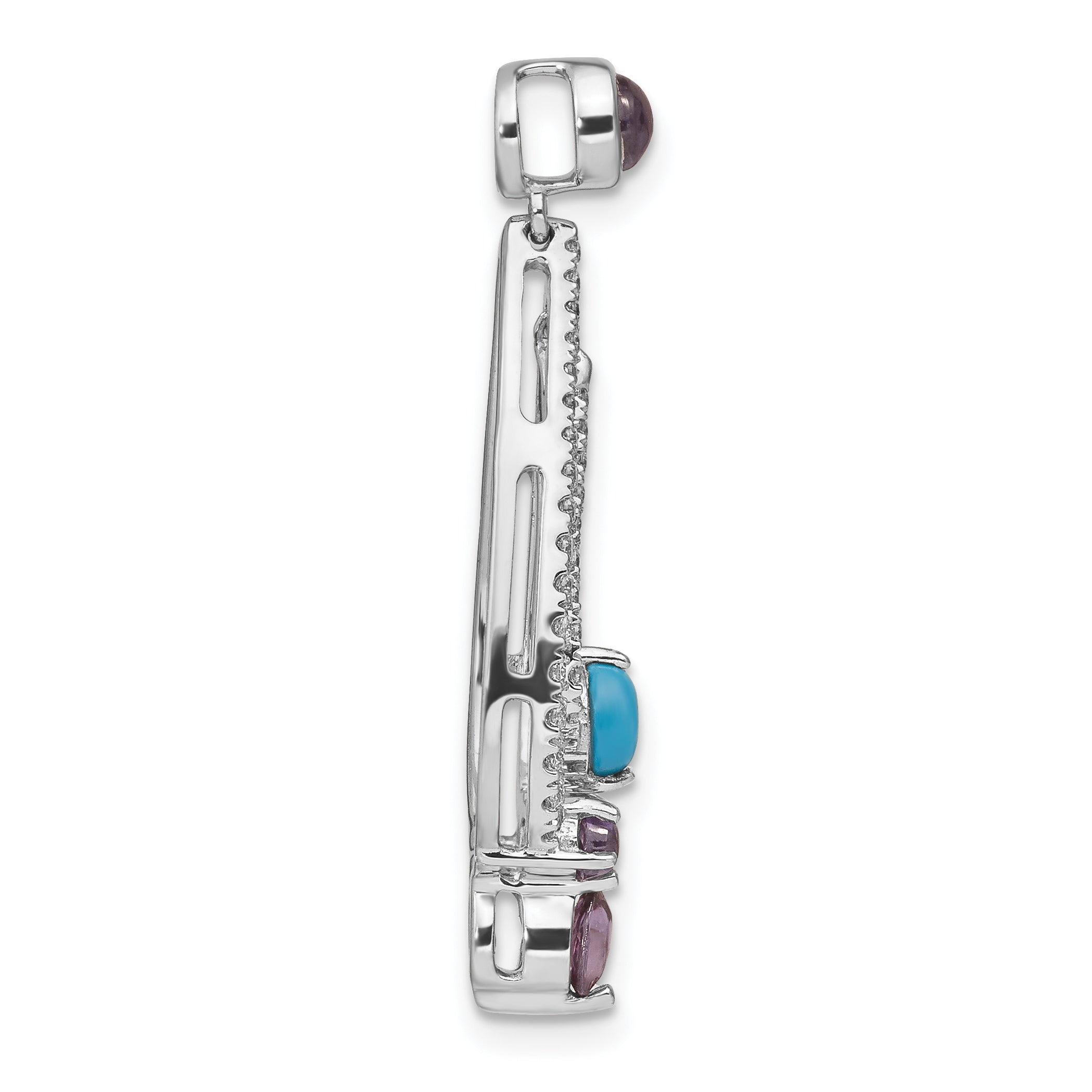 14k White Gold 14k White Gold Turquoise, Amethyst and White Topaz Pendant