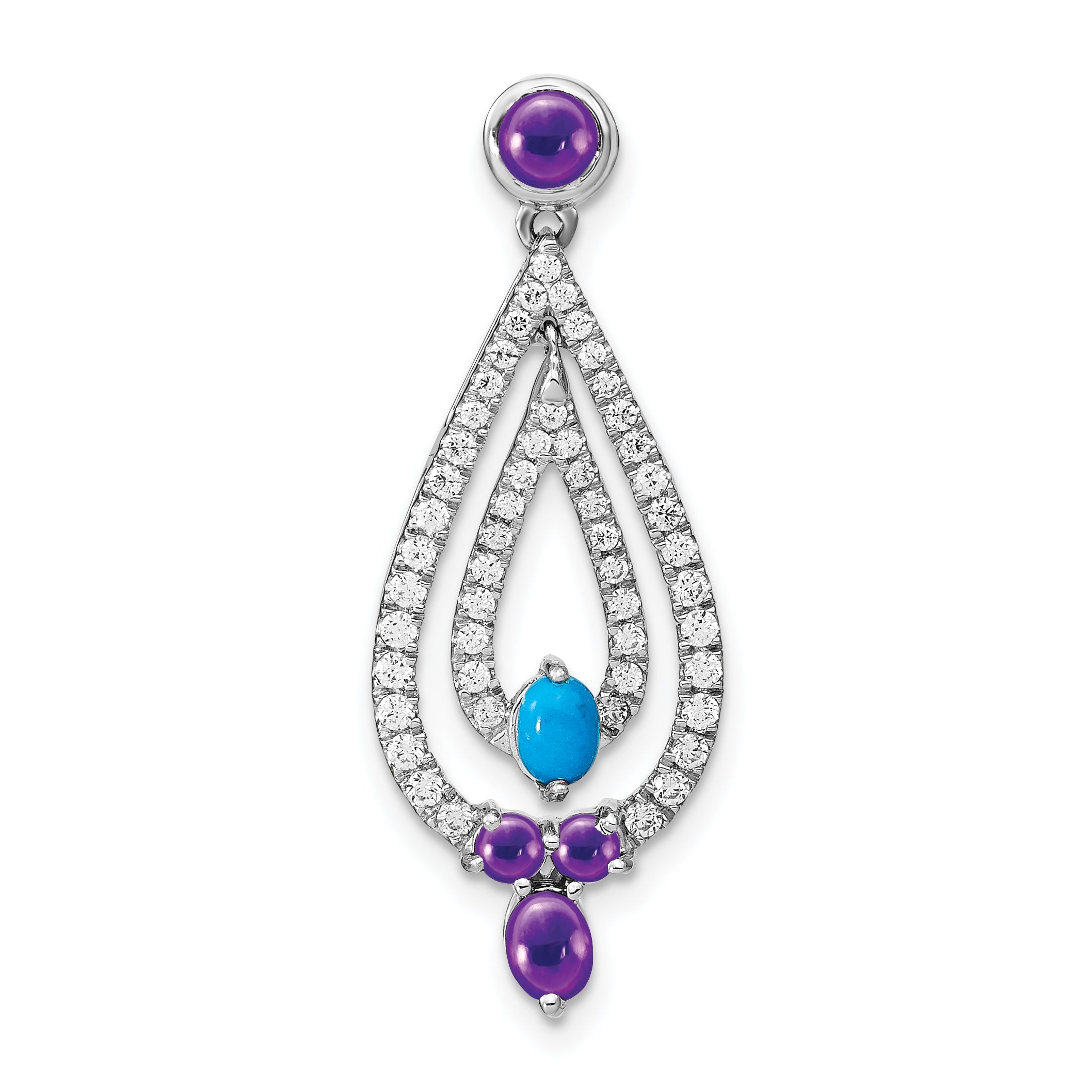 14k White Gold 14k White Gold Turquoise, Amethyst and White Topaz Pendant