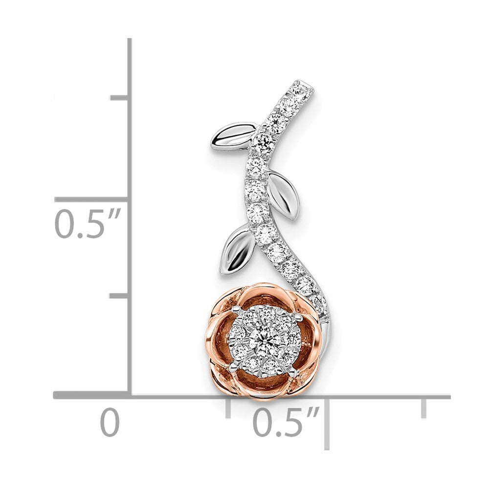 14K White/Rose Gold Two Tone Rose and White 1/4 Ct. Lab Grown Diamond VS/SI+ G+ Rose Chain Slide Pendant