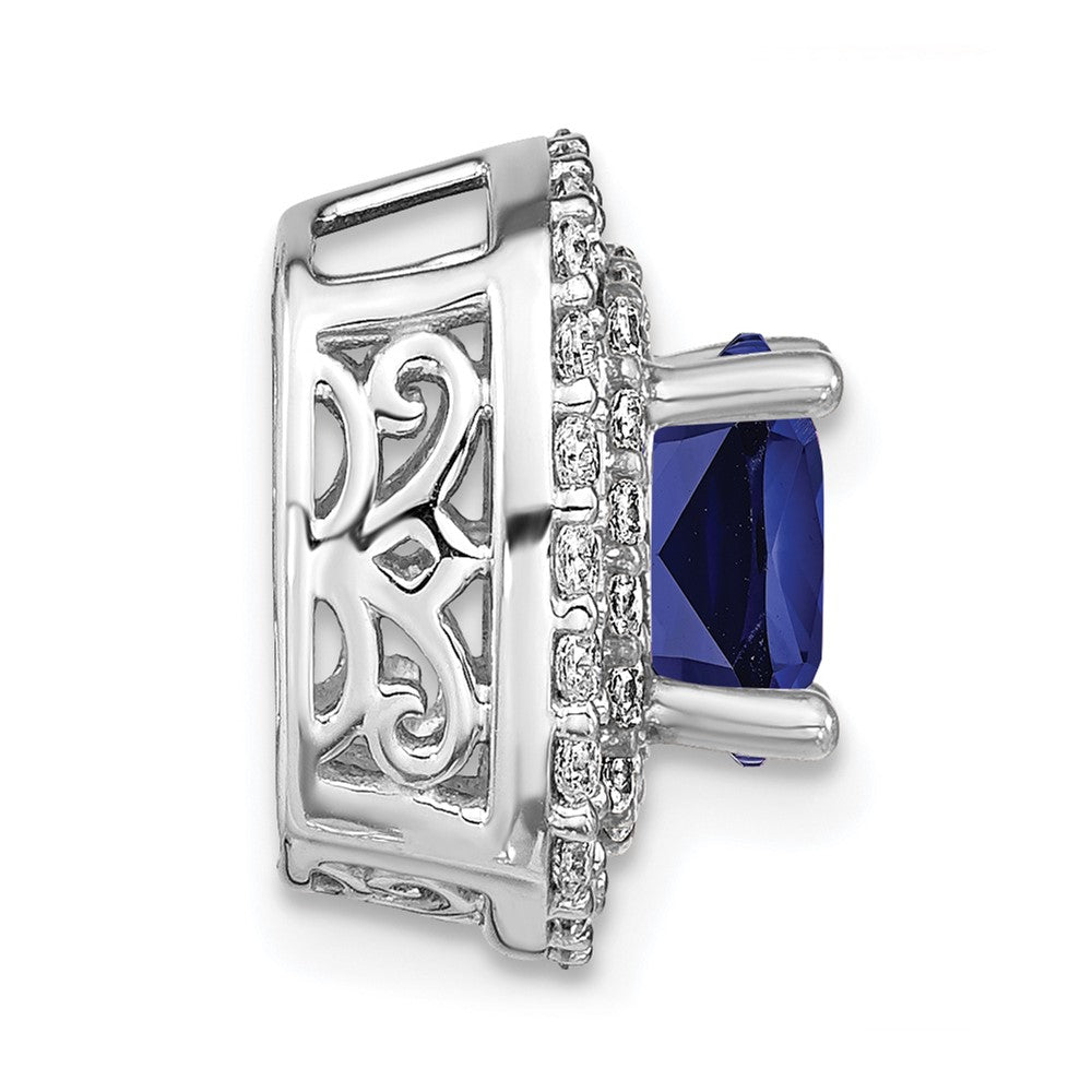 14K White Gold Lab Grown VS/SI FGH Diamond & Created Blue Sapphire Pendant