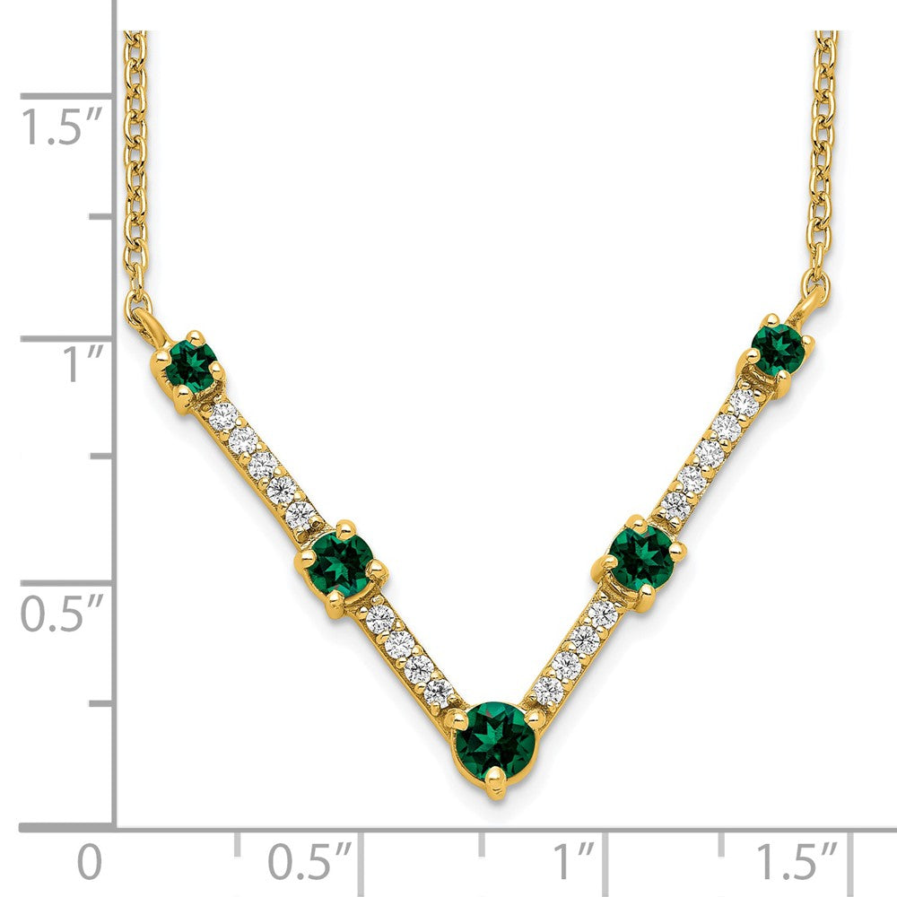 14k Yellow Gold Lab Grown VS/SI FGH Dia & Created Emerald Necklace