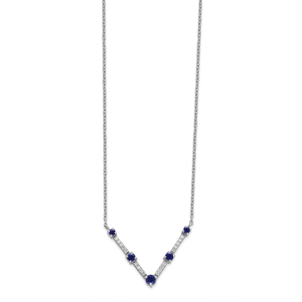 14k White Gold 1/10 Ct. Lab Grown Diamond VS/SI+ G+ and Lab Created Blue Sapphire 18 inch Necklace