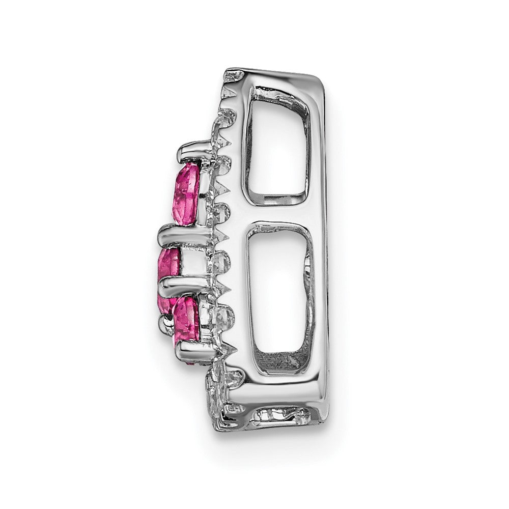 Pure Serenity 14k White Gold 3/8 Ct. Lab Grown Diamond VS/SI+ G+ and Lab Created Pink Sapphire Triangle Pendant