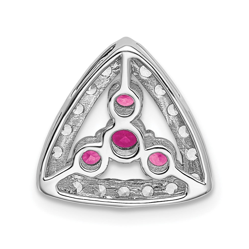 Pure Serenity 14k White Gold 3/8 Ct. Lab Grown Diamond VS/SI+ G+ and Lab Created Pink Sapphire Triangle Pendant