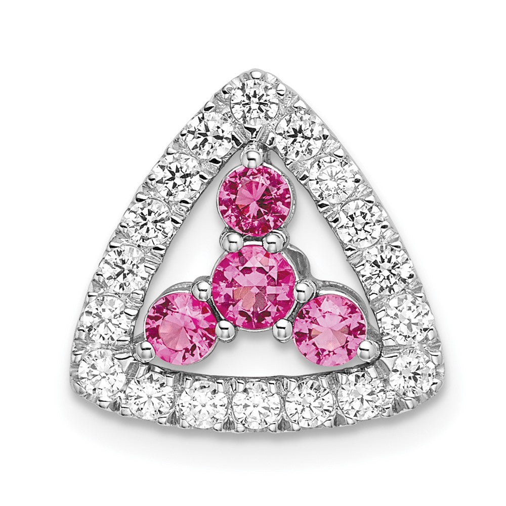 Pure Serenity 14k White Gold 3/8 Ct. Lab Grown Diamond VS/SI+ G+ and Lab Created Pink Sapphire Triangle Pendant