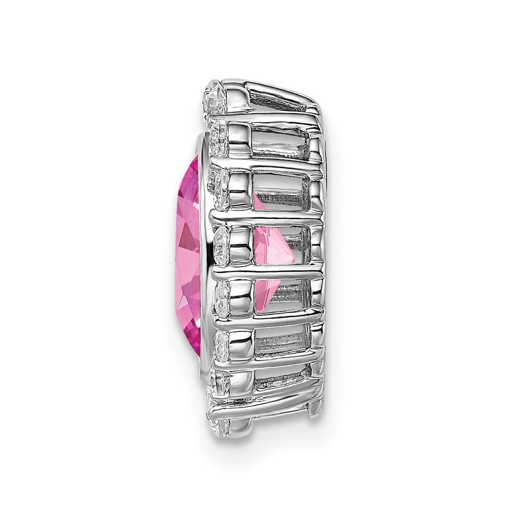 14k White Gold 1/2 Ct. Lab Grown Diamond VS/SI and Oval Lab Created Pink Sapphire Halo Chain Slide Pendant