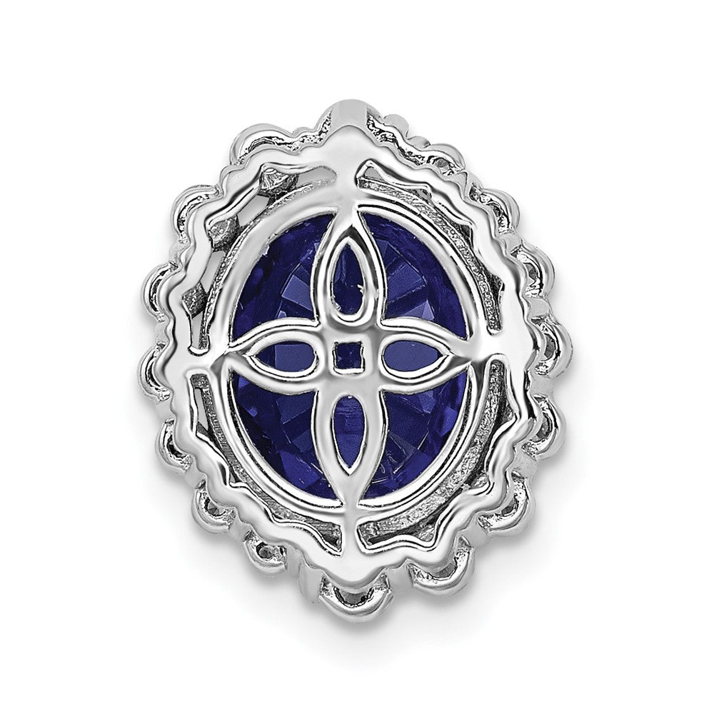 14k White Gold 1/2 Ct. Lab Grown Diamond VS/SI and Oval Lab Created Blue Sapphire Halo Chain Slide Pendant
