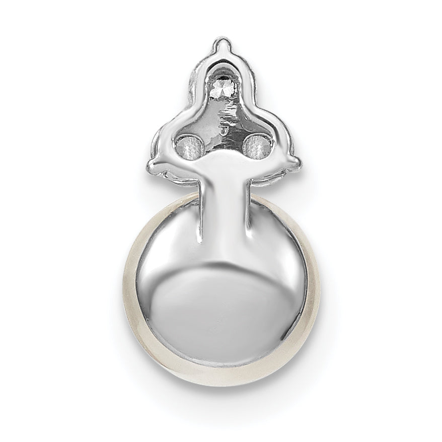 14K White Gold 1/5 Ct. Lab Grown Diamond VS/SI+ G+ and 7.00 mm Freshwater Cultured Pearl Chain Slide Pendant