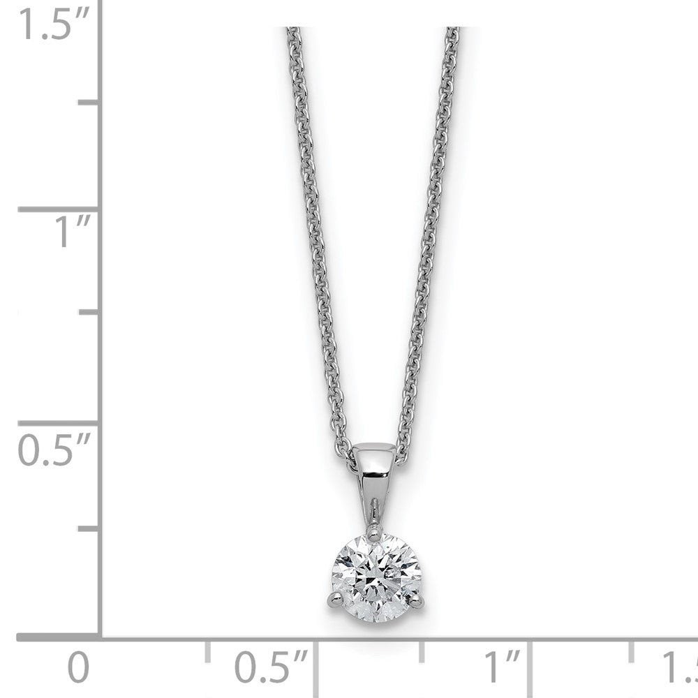 14k White Gold 7/8 Ct. Lab Grown Diamond VS/SI+ G+ Three Prong 18 inch Solitare Pendant Necklace