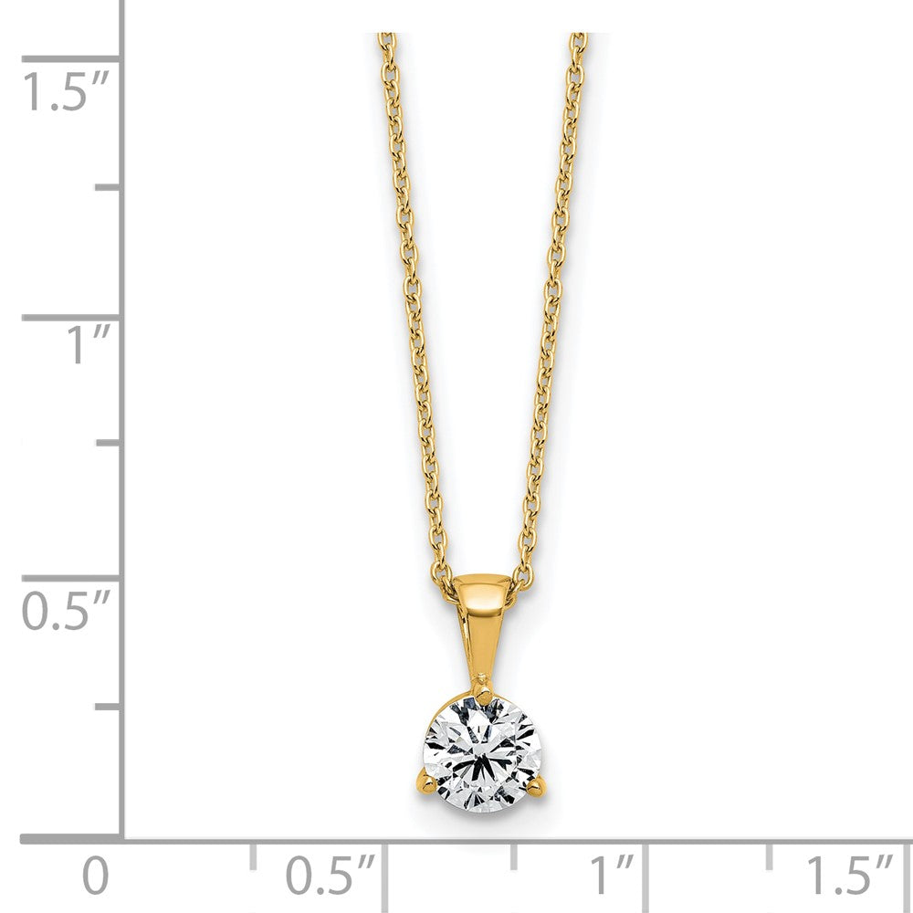 14k Yellow Gold 1 Ct. Lab Grown Diamond VS/SI+ G+ Three Prong 18 inch Solitare Pendant Necklace