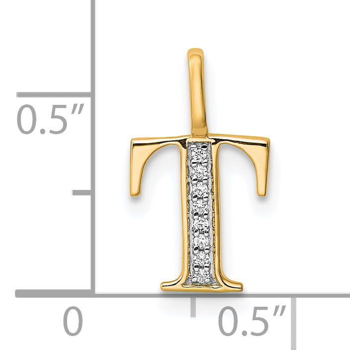 10K Yellow Gold 10K Diamond Letter T Initial Pendant