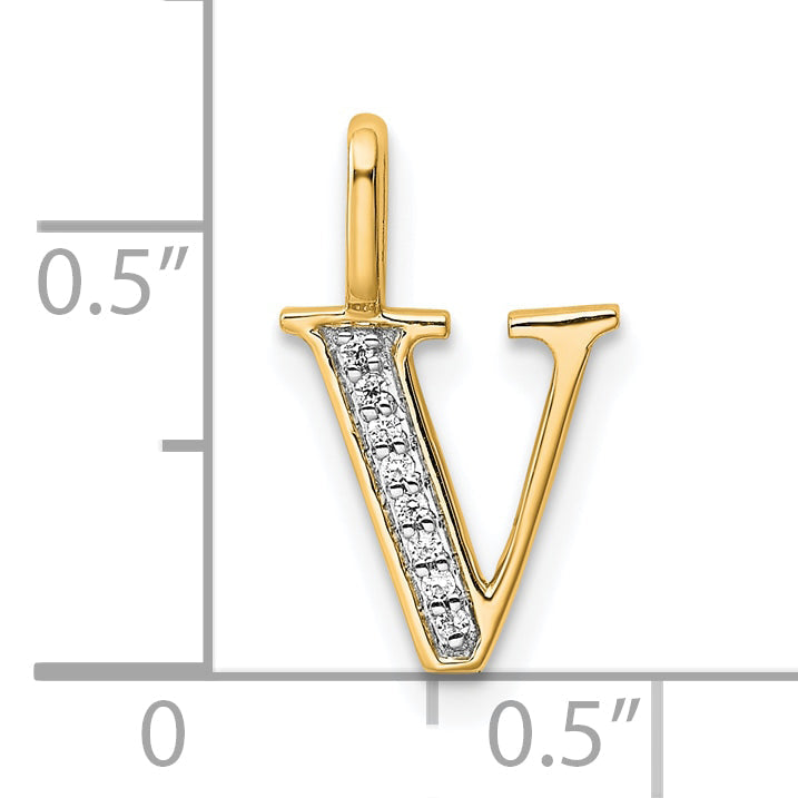 10K Yellow Gold 10K Diamond Letter V Initial Pendant