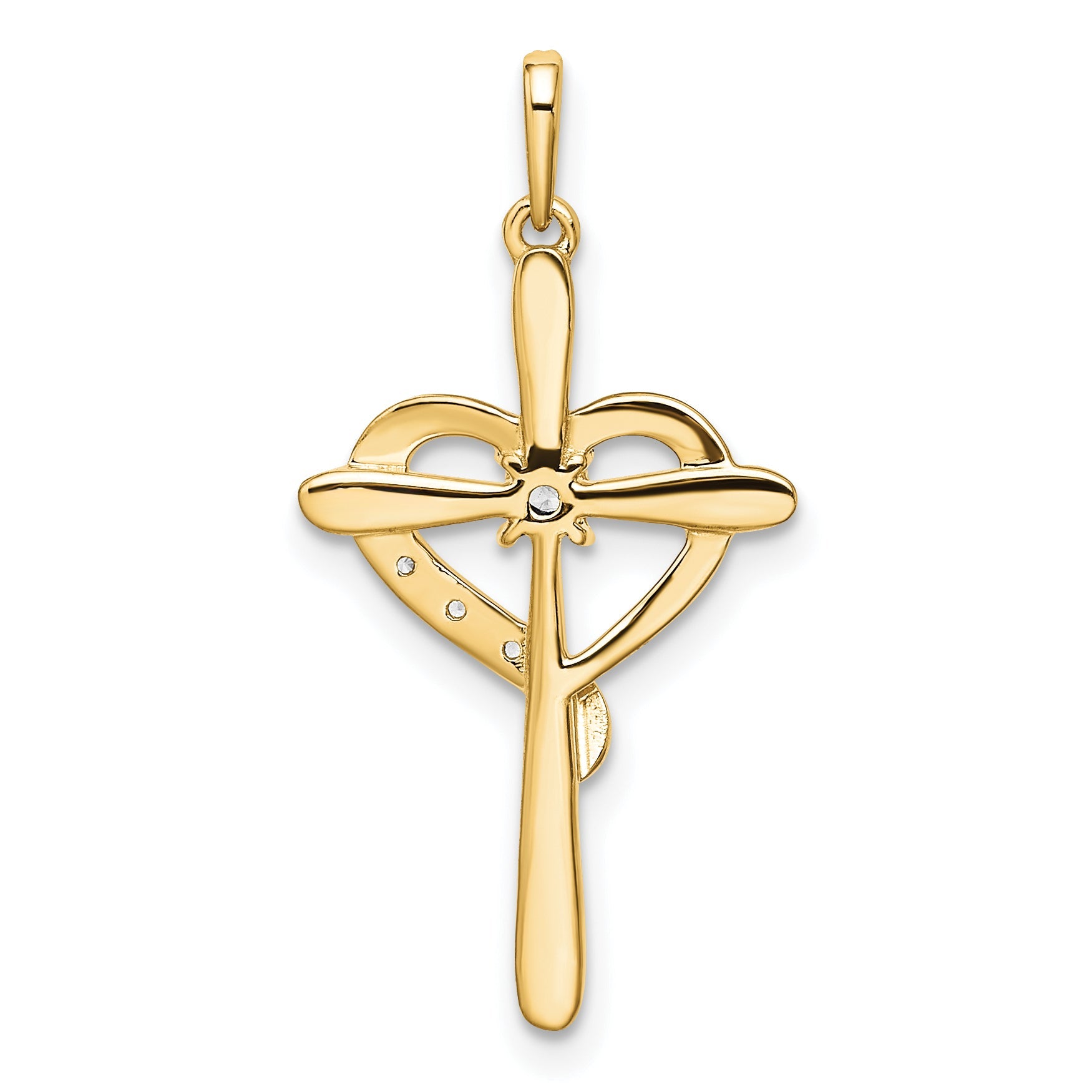 14K Rose Gold Cross Heart Diamond Pendant