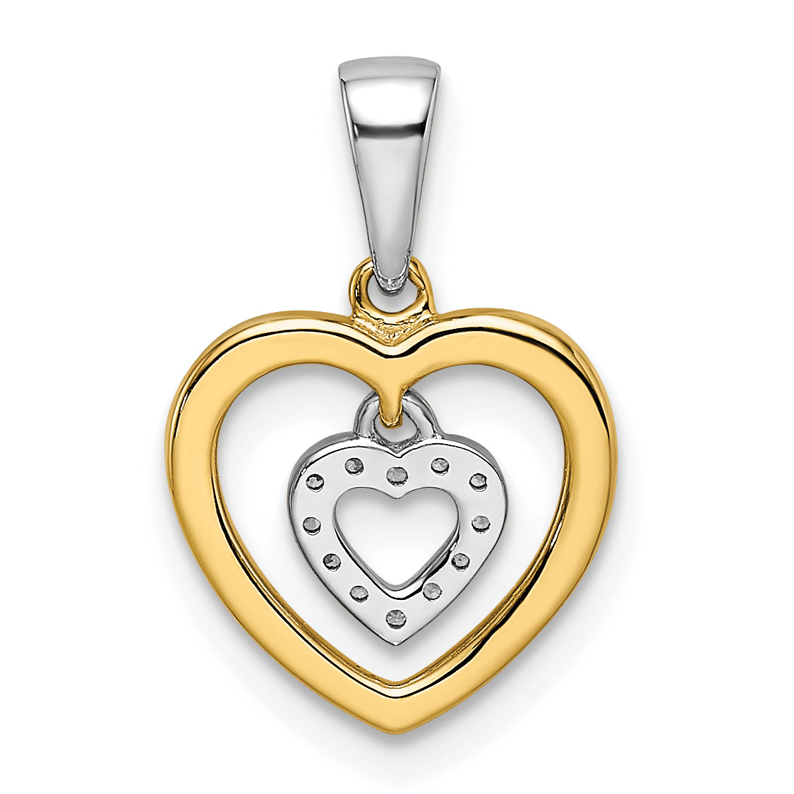 14K Two Tone Heart Dangle Diamond Pendant