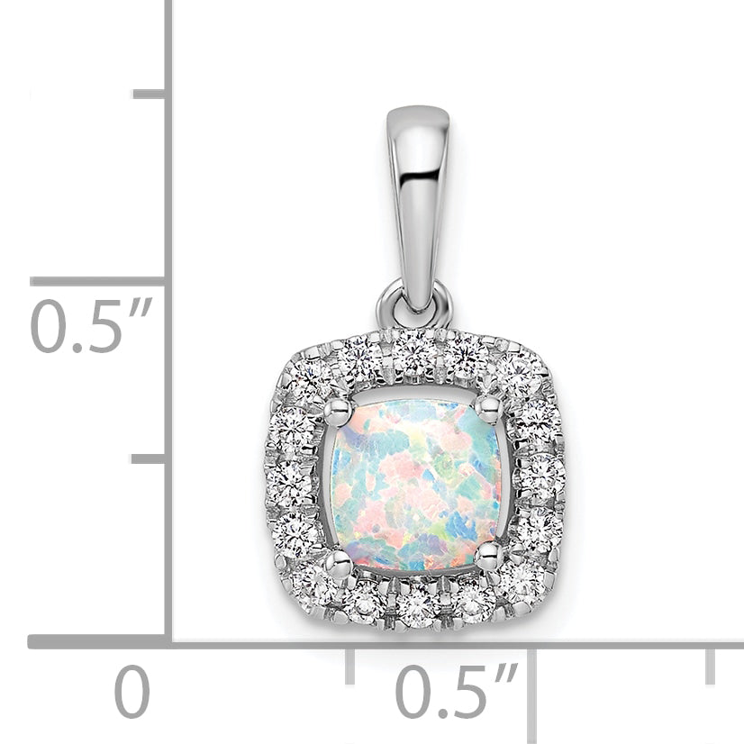 14k White Gold 1/4 Ct. Lab Grown Diamond VS/SI+ G+ October Birthstone Lab Created Opal Halo Pendant