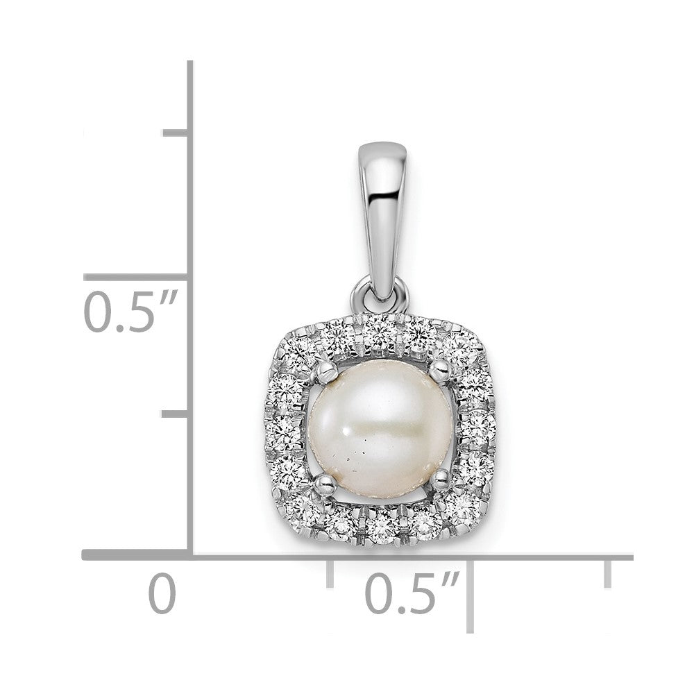 14k White Gold 1/4 Ct. Lab Grown Diamond VS/SI+ G+ June Birthstone Freshwater Cultered Pearl Halo Pendant