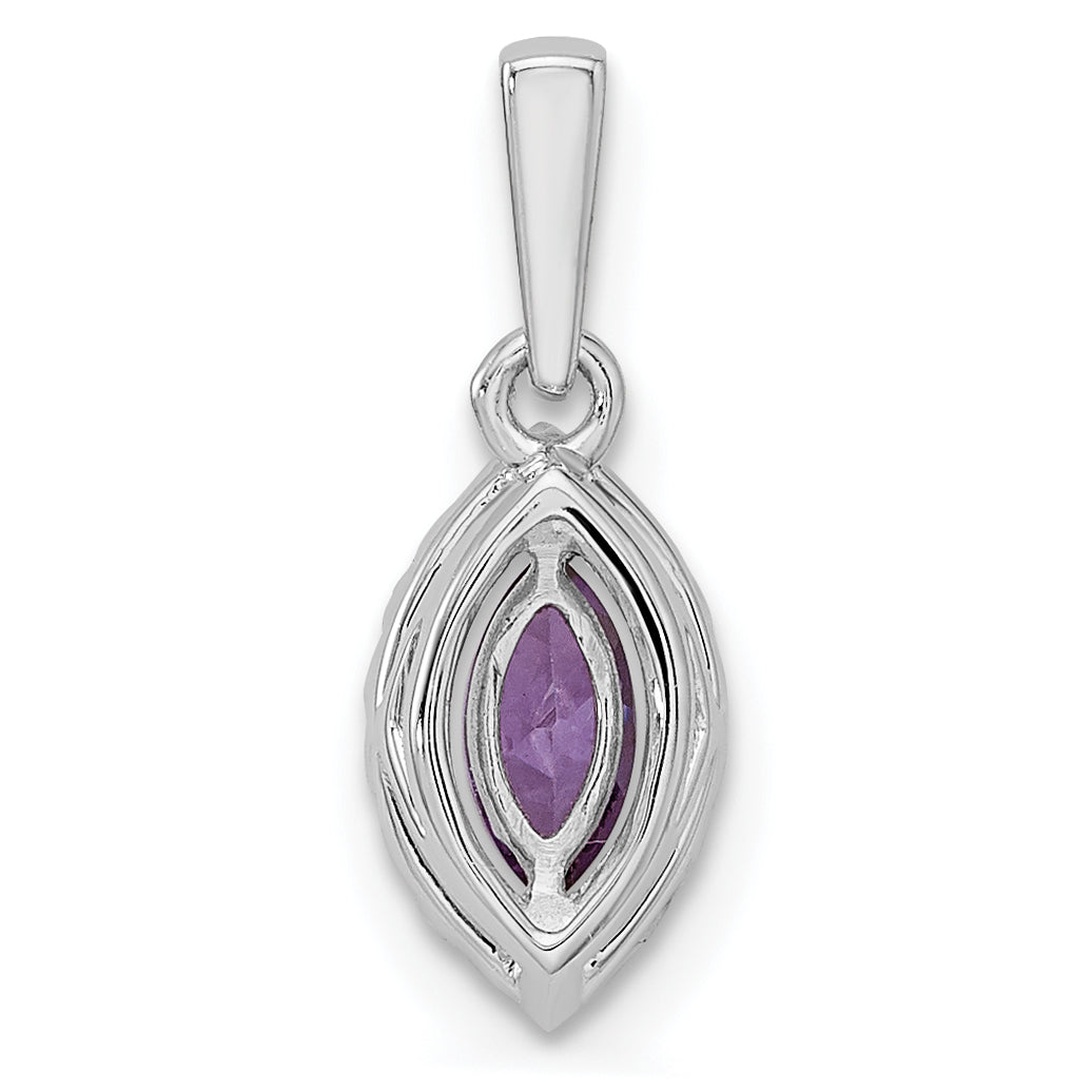 14k White Gold 1/10 Ct. Lab Grown Diamond VS/SI+ G+ and Amethyst February Birthstone Pendant