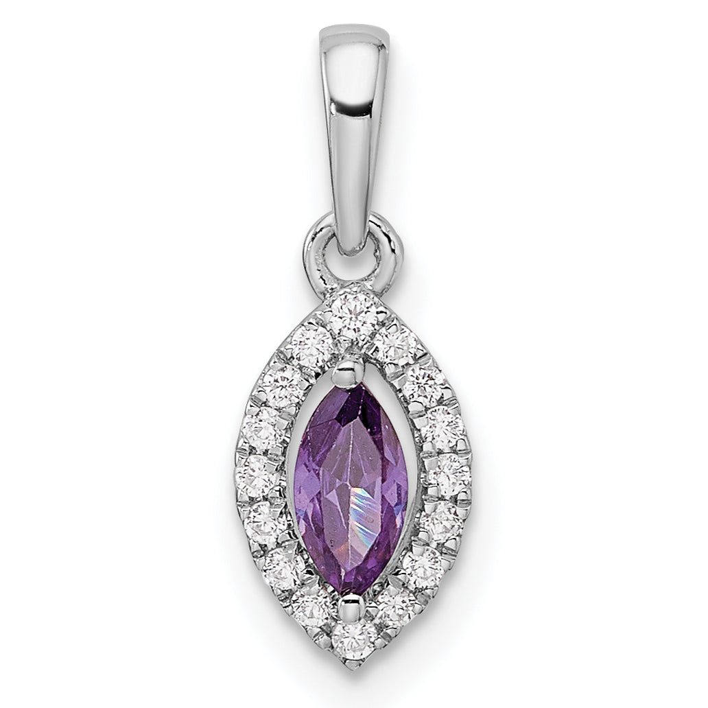 14k White Gold 1/10 Ct. Lab Grown Diamond VS/SI+ G+ and Amethyst February Birthstone Pendant