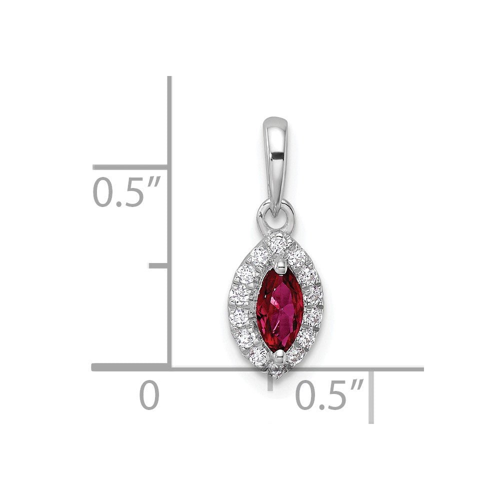 14k White Gold 1/10 Ct. Lab Grown Diamond VS/SI+ G+ and Lab Created Ruby July Birthstone Pendant