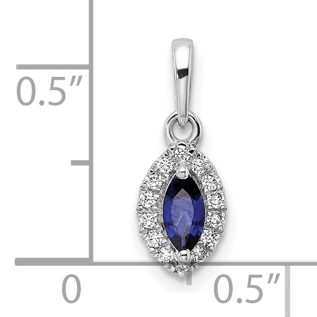 14k White Gold 1/10 Ct. Lab Grown Diamond VS/SI+ G+ and Lab Created Blue Sapphire September Birthstone Pendant