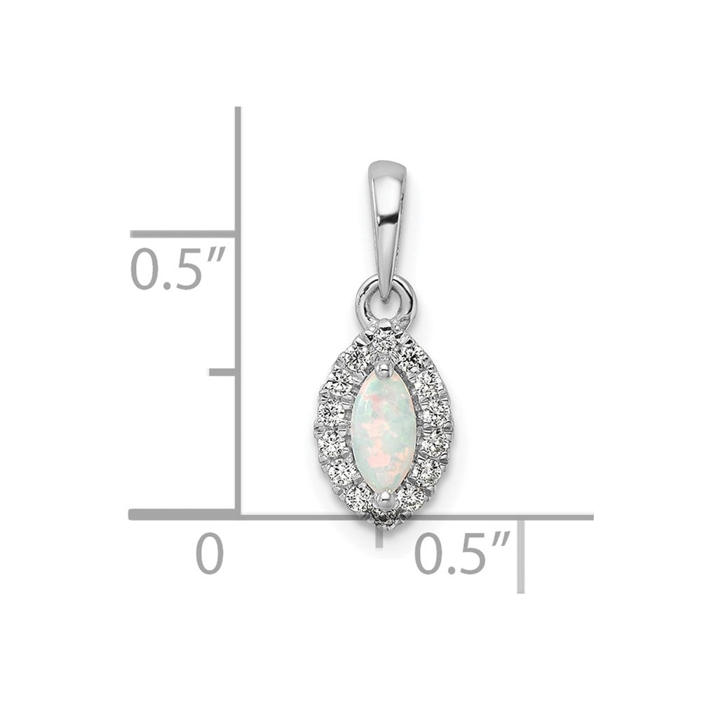 14k White Gold 1/10 Ct. Lab Grown Diamond VS/SI+ G+ and Lab Created Opal October Birthstone Pendant