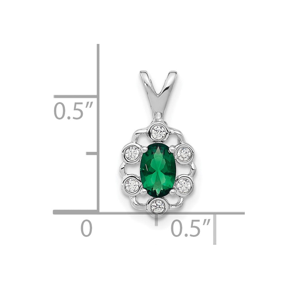 14k White Gold 1/10 Ct. Lab Grown Diamond VS/SI+ G+ and Lab Created Emerald Pendant