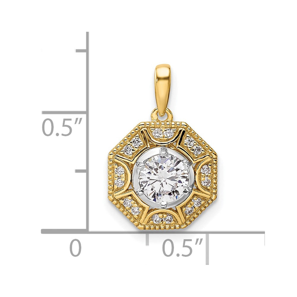 14K Two Tone 3/4 Carat Lab Grown Diamond Vs/Si+ G+ Octogon Halo Pendant